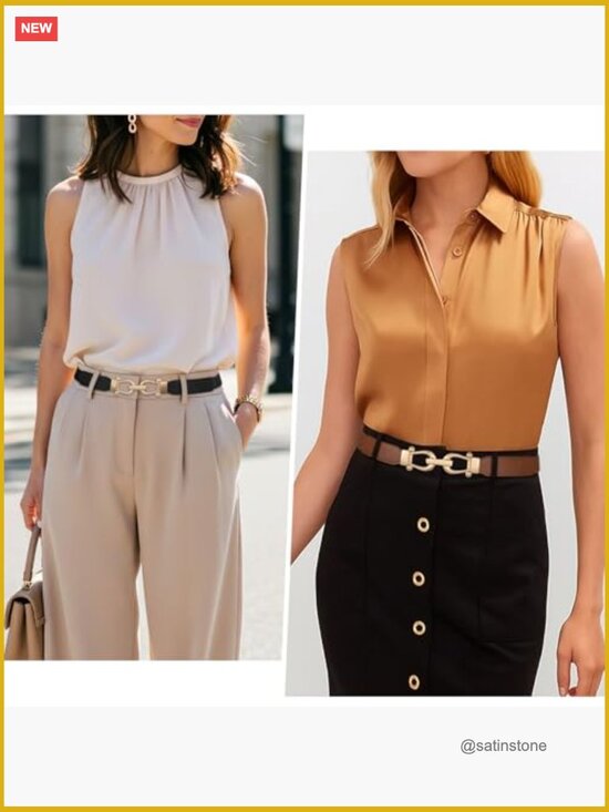 Thin Stretch Waist Belt with Gold Buckle, PU Leather Elastic Skinny Belt